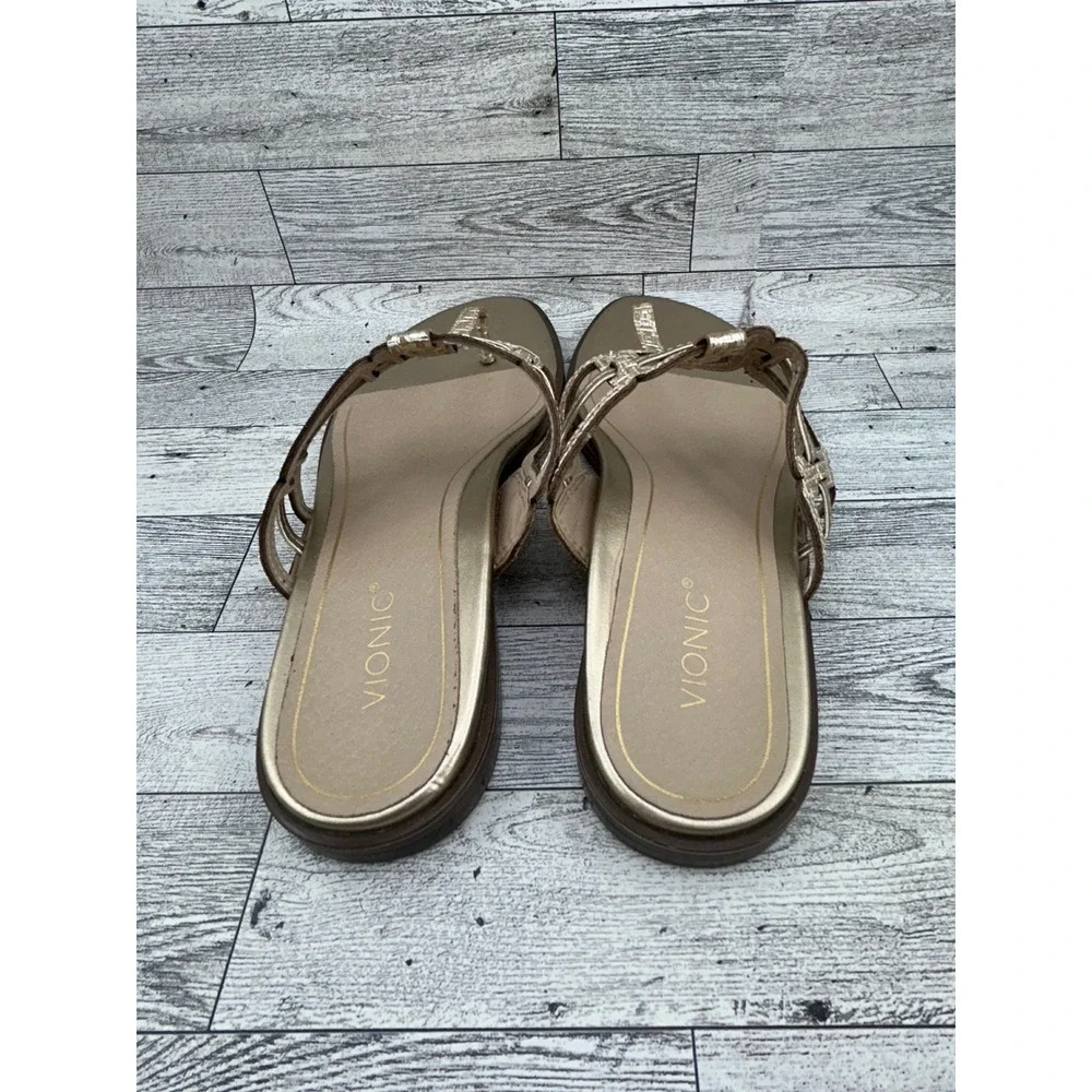 Vionic Alvana Champagne Gold Metallic Orthotic Thong Sandals Women Sz 9